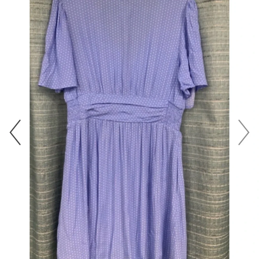 A New Day XXL Woman's Dress Front Button Short Sleeve V Neck Blue White dots - Picture 3 of 11